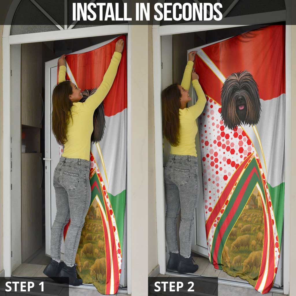 Hungary Door Cover with Puli Dog Illustration Design and Red Green Hexagon - Wonder Print Shop