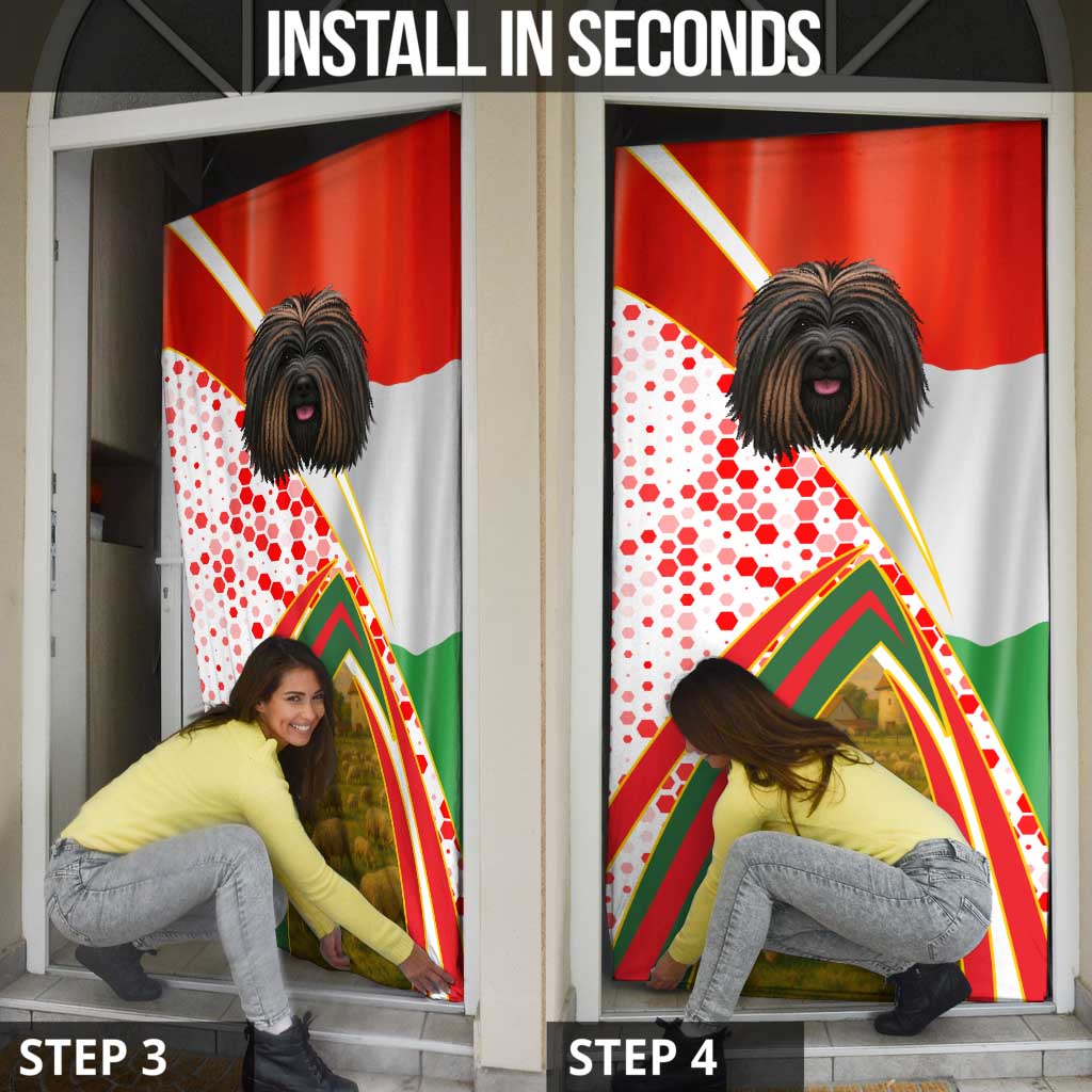 Hungary Door Cover with Puli Dog Illustration Design and Red Green Hexagon - Wonder Print Shop