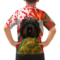 Hungary Family Matching Long Sleeve Bodycon Dress and Hawaiian Shirt with Puli Dog Illustration Design and Red Green Hexagon - Wonder Print Shop