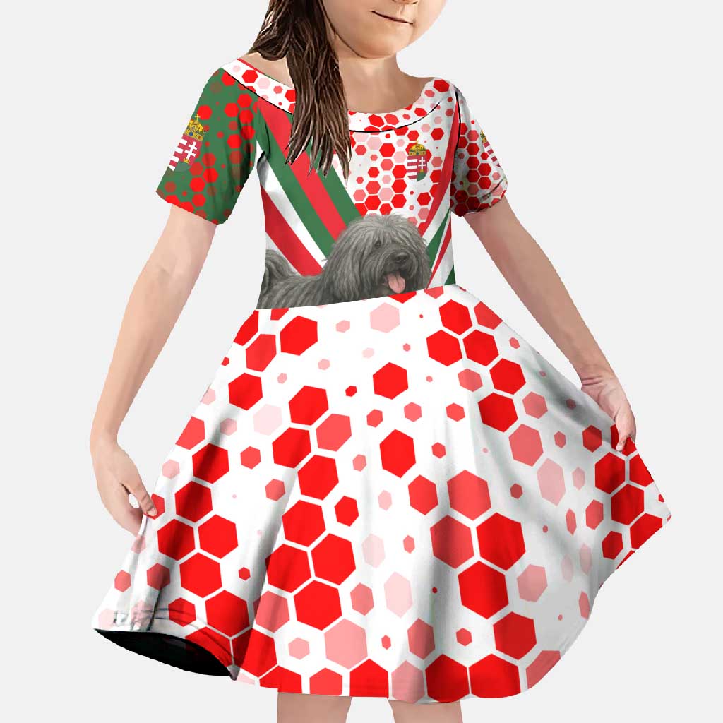 Hungary Family Matching Long Sleeve Bodycon Dress and Hawaiian Shirt with Puli Dog Illustration Design and Red Green Hexagon - Wonder Print Shop