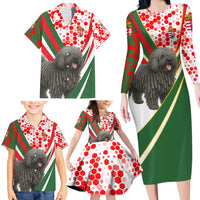 Hungary Family Matching Long Sleeve Bodycon Dress and Hawaiian Shirt with Puli Dog Illustration Design and Red Green Hexagon - Wonder Print Shop