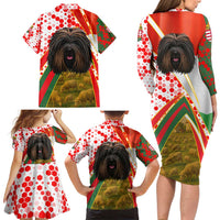 Hungary Family Matching Long Sleeve Bodycon Dress and Hawaiian Shirt with Puli Dog Illustration Design and Red Green Hexagon - Wonder Print Shop