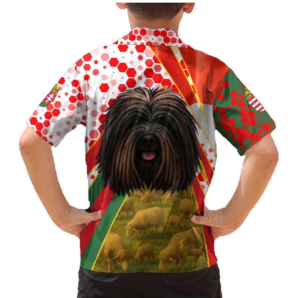 Hungary Family Matching Mermaid Dress and Hawaiian Shirt with Puli Dog Illustration Design and Red Green Hexagon - Wonder Print Shop