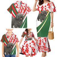 Hungary Family Matching Mermaid Dress and Hawaiian Shirt with Puli Dog Illustration Design and Red Green Hexagon - Wonder Print Shop
