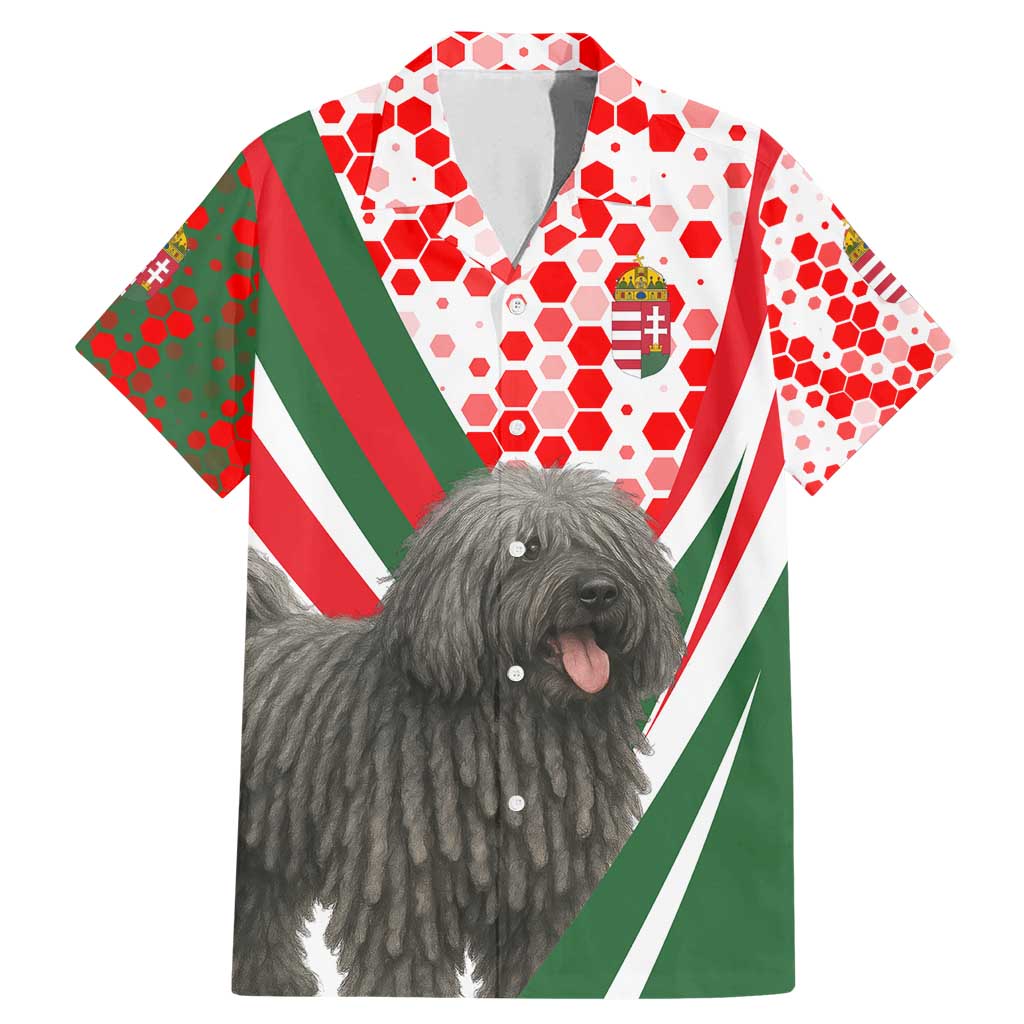 Hungary Family Matching Mermaid Dress and Hawaiian Shirt with Puli Dog Illustration Design and Red Green Hexagon - Wonder Print Shop