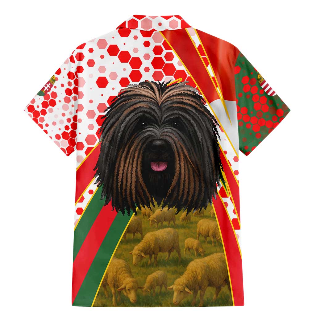 Hungary Family Matching Mermaid Dress and Hawaiian Shirt with Puli Dog Illustration Design and Red Green Hexagon - Wonder Print Shop