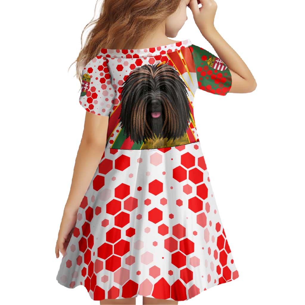 Hungary Family Matching Off Shoulder Maxi Dress and Hawaiian Shirt with Puli Dog Illustration Design and Red Green Hexagon - Wonder Print Shop