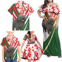 Hungary Family Matching Off Shoulder Maxi Dress and Hawaiian Shirt with Puli Dog Illustration Design and Red Green Hexagon - Wonder Print Shop