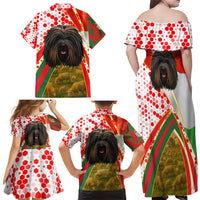 Hungary Family Matching Off Shoulder Maxi Dress and Hawaiian Shirt with Puli Dog Illustration Design and Red Green Hexagon - Wonder Print Shop