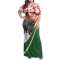 Hungary Family Matching Off Shoulder Maxi Dress and Hawaiian Shirt with Puli Dog Illustration Design and Red Green Hexagon - Wonder Print Shop