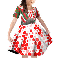 Hungary Family Matching Off Shoulder Short Dress and Hawaiian Shirt with Puli Dog Illustration Design and Red Green Hexagon - Wonder Print Shop