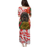 Hungary Family Matching Puletasi and Hawaiian Shirt with Puli Dog Illustration Design and Red Green Hexagon - Wonder Print Shop