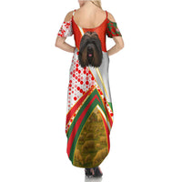 Hungary Family Matching Summer Maxi Dress and Hawaiian Shirt with Puli Dog Illustration Design and Red Green Hexagon - Wonder Print Shop
