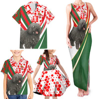 Hungary Family Matching Tank Maxi Dress and Hawaiian Shirt with Puli Dog Illustration Design and Red Green Hexagon - Wonder Print Shop