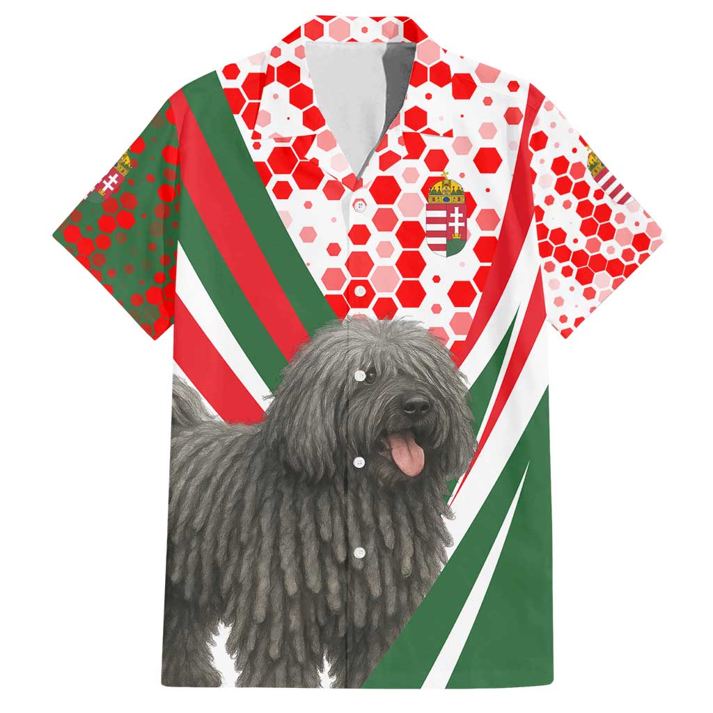 Hungary Family Matching Tank Maxi Dress and Hawaiian Shirt with Puli Dog Illustration Design and Red Green Hexagon - Wonder Print Shop
