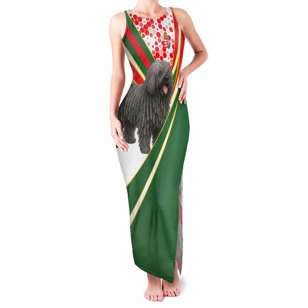 Hungary Family Matching Tank Maxi Dress and Hawaiian Shirt with Puli Dog Illustration Design and Red Green Hexagon - Wonder Print Shop