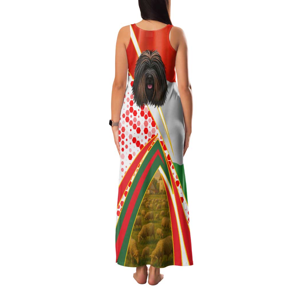 Hungary Family Matching Tank Maxi Dress and Hawaiian Shirt with Puli Dog Illustration Design and Red Green Hexagon - Wonder Print Shop