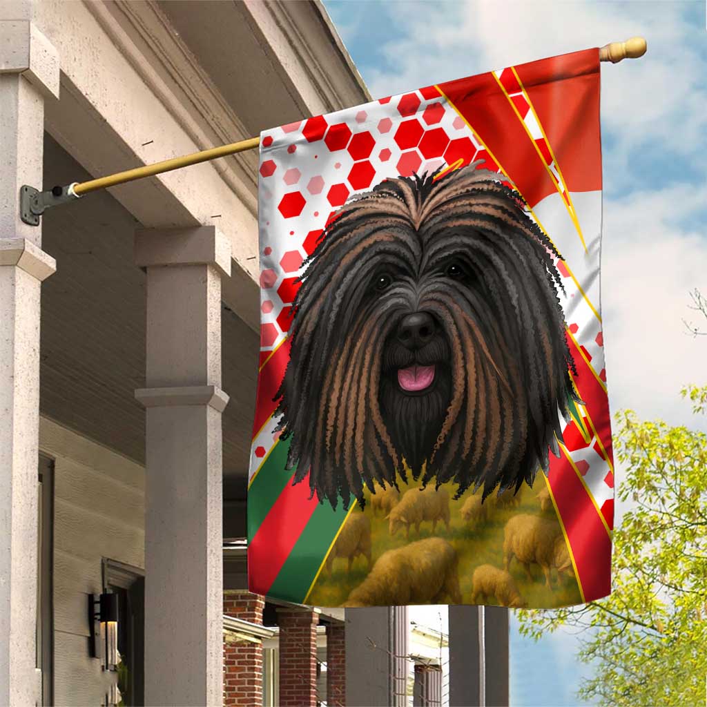 Hungary Garden Flag with Puli Dog Illustration Design and Red Green Hexagon - Wonder Print Shop