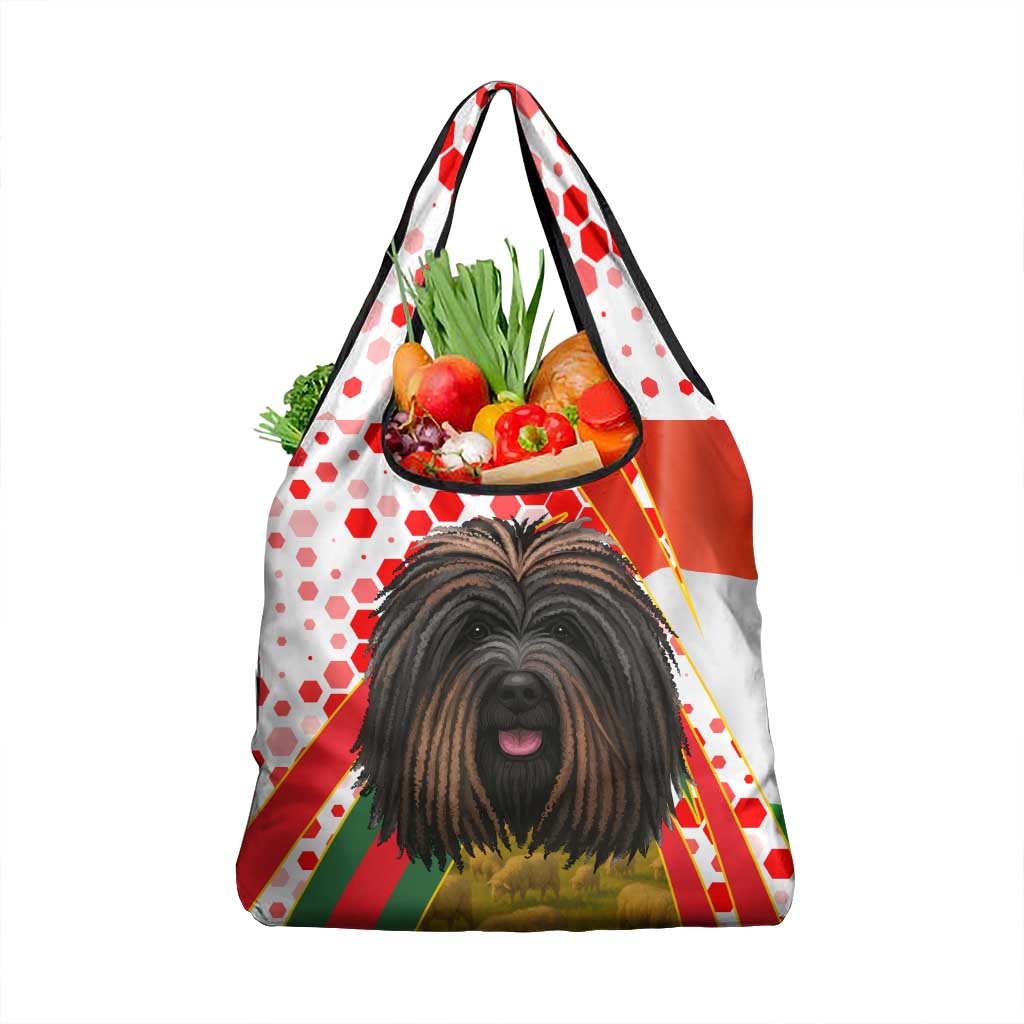 Hungary Grocery Bag with Puli Dog Illustration Design and Red Green Hexagon - Wonder Print Shop