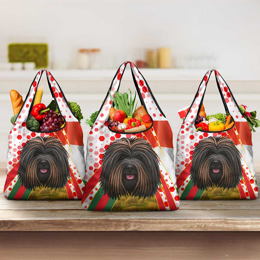 Hungary Grocery Bag with Puli Dog Illustration Design and Red Green Hexagon - Wonder Print Shop