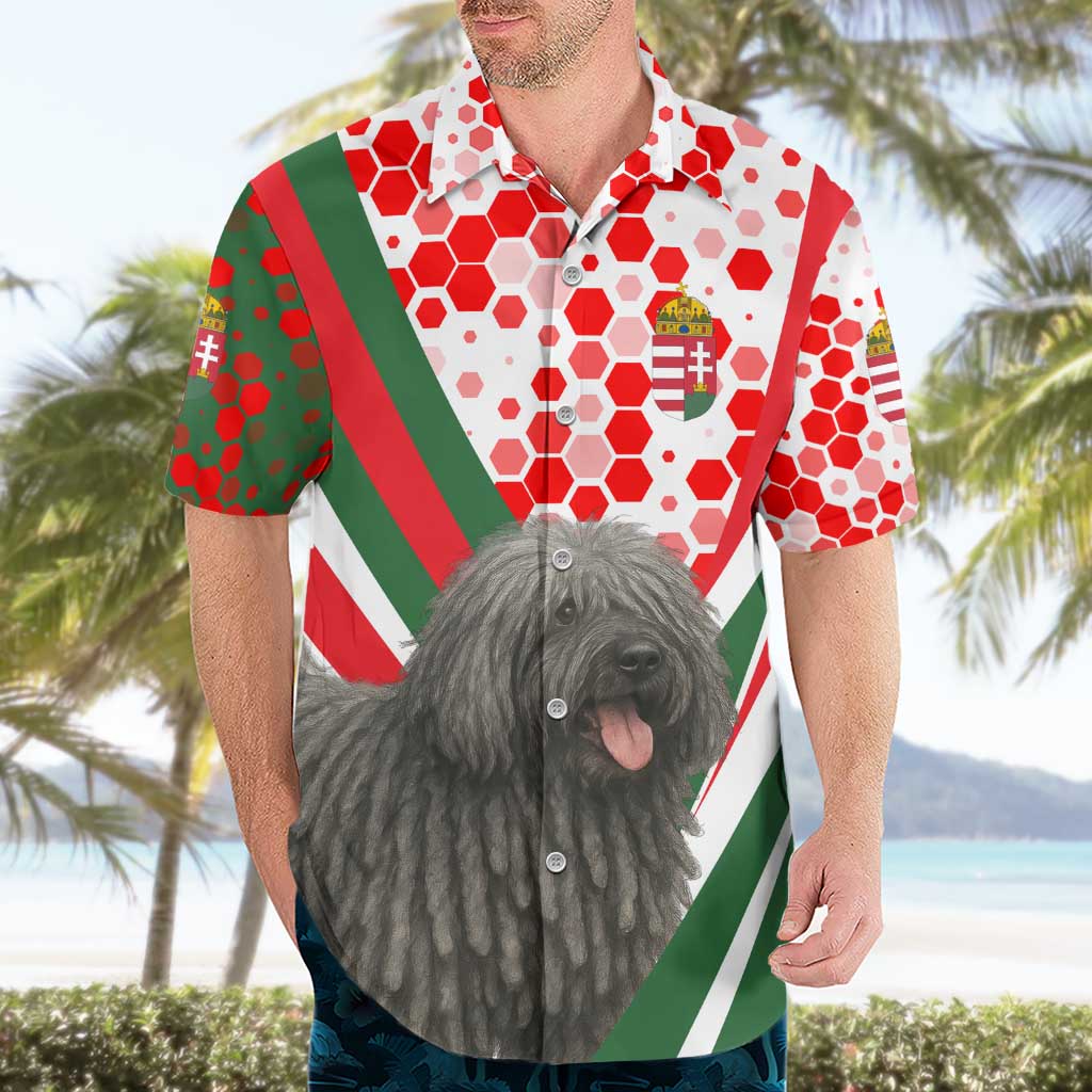 Hungary Hawaiian Shirt with Puli Dog Illustration Design and Red Green Hexagon - Wonder Print Shop