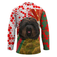 Hungary Hockey Jersey with Puli Dog Illustration Design and Red Green Hexagon - Wonder Print Shop
