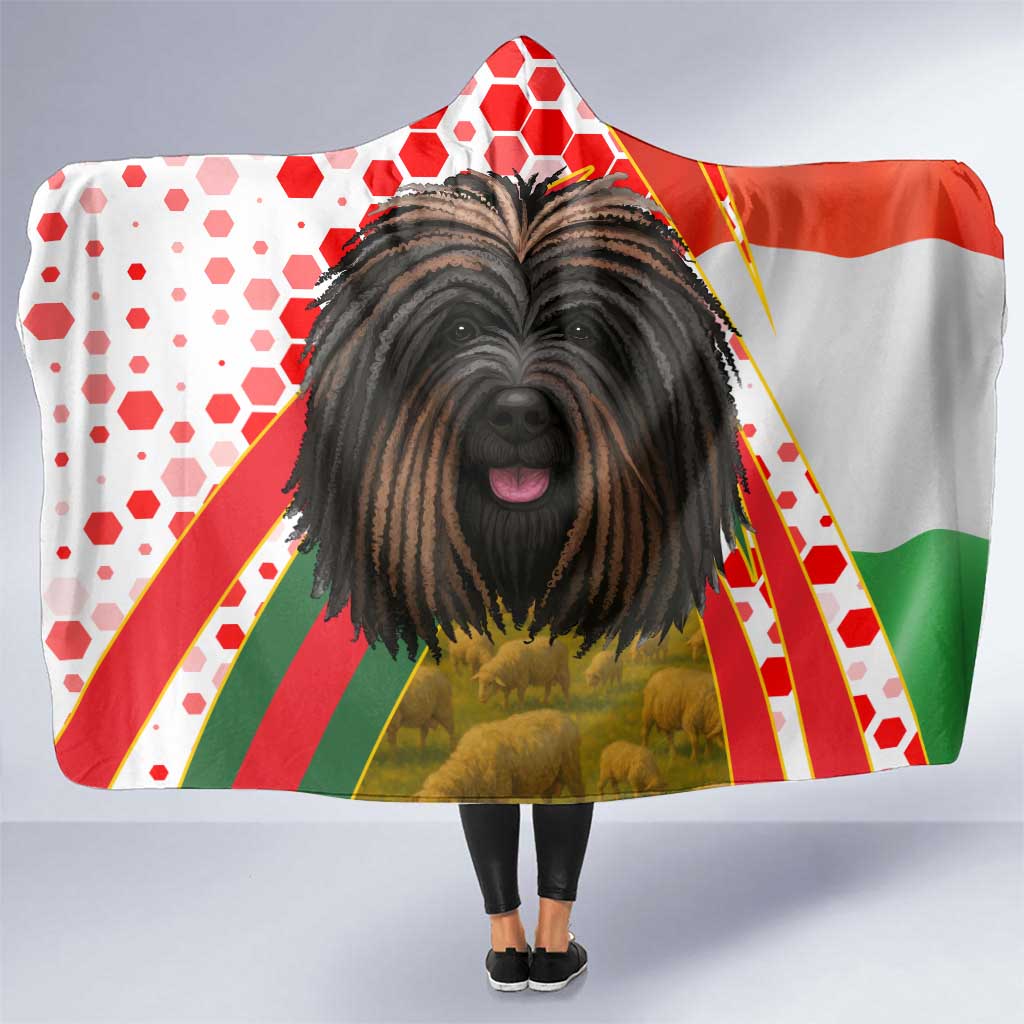 Hungary Hooded Blanket with Puli Dog Illustration Design and Red Green Hexagon - Wonder Print Shop