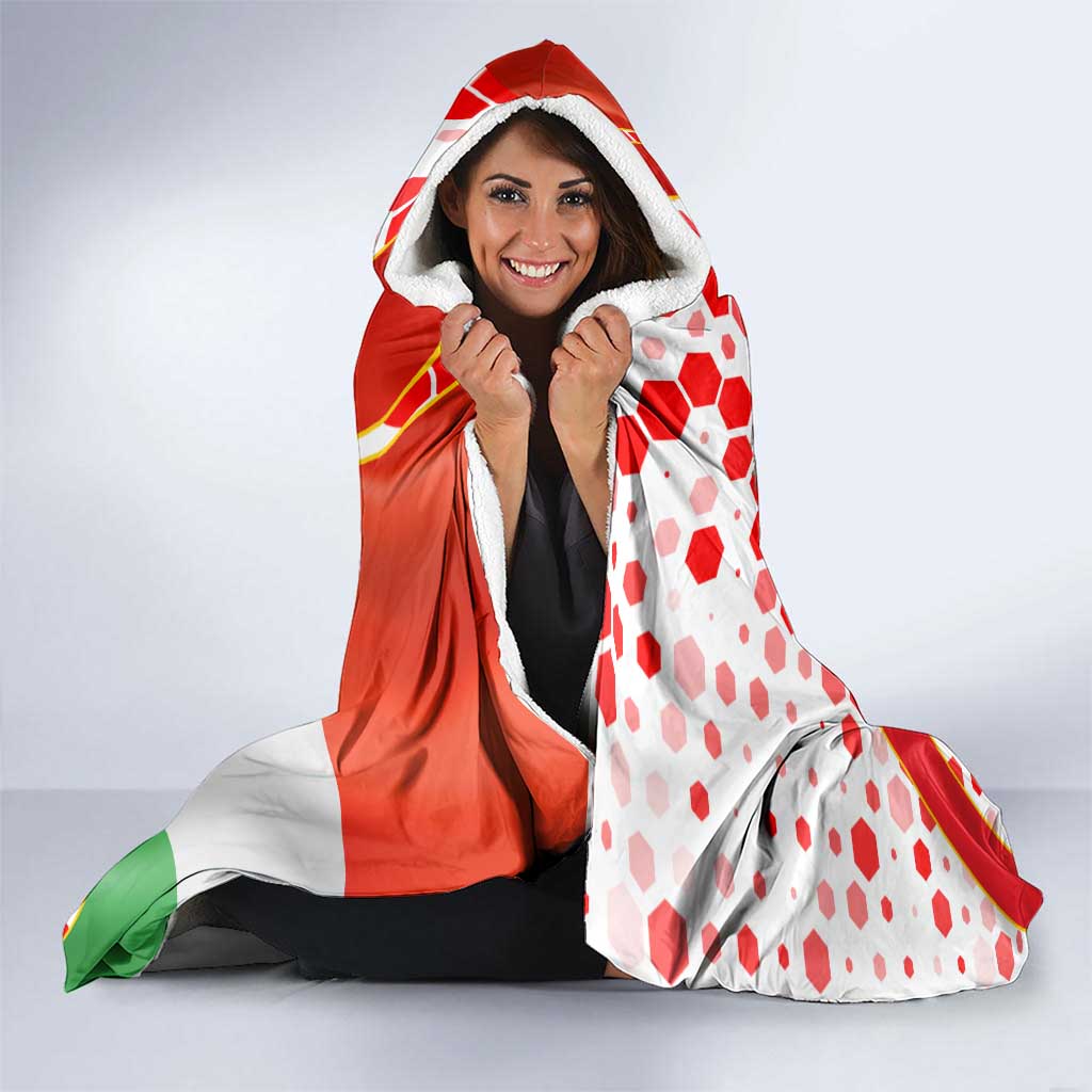 Hungary Hooded Blanket with Puli Dog Illustration Design and Red Green Hexagon - Wonder Print Shop