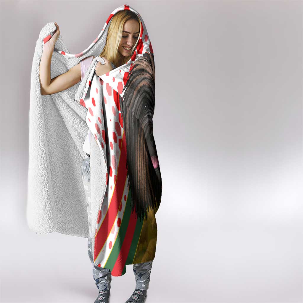 Hungary Hooded Blanket with Puli Dog Illustration Design and Red Green Hexagon - Wonder Print Shop