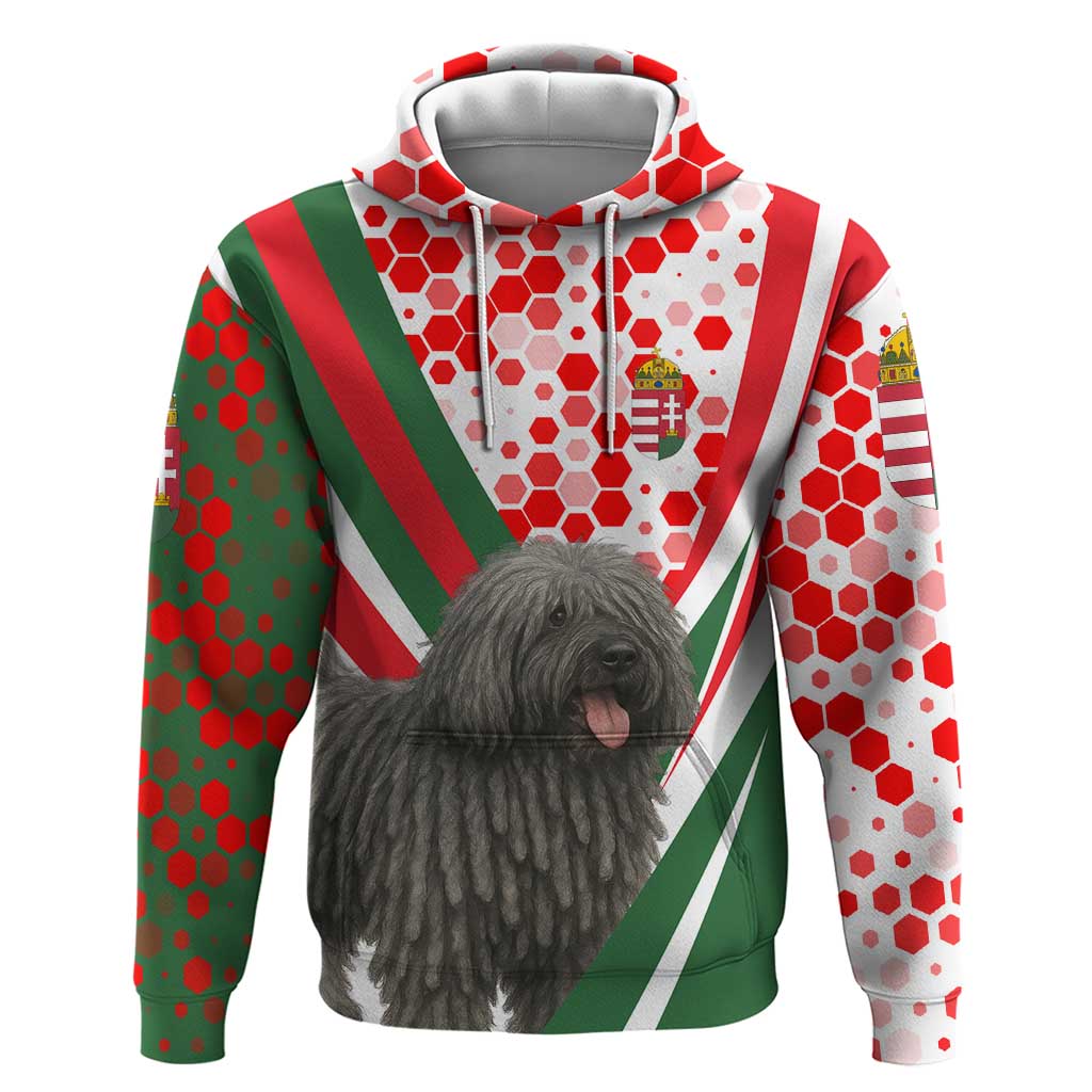 Hungary Hoodie with Puli Dog Illustration Design and Red Green Hexagon - Wonder Print Shop