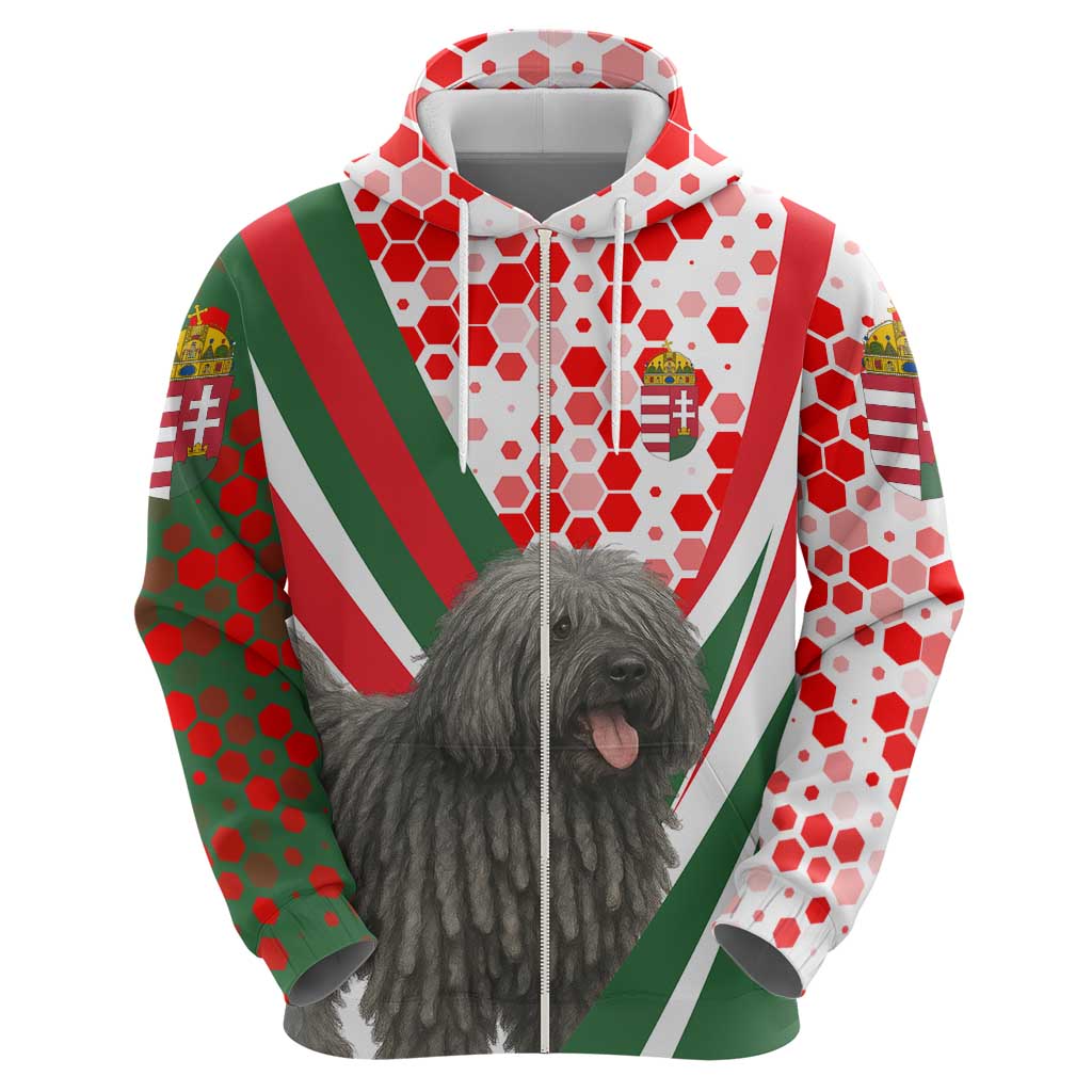 Hungary Hoodie with Puli Dog Illustration Design and Red Green Hexagon - Wonder Print Shop