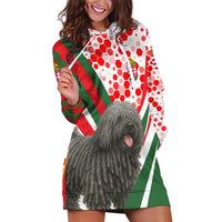 Hungary Hoodie Dress with Puli Dog Illustration Design and Red Green Hexagon - Wonder Print Shop
