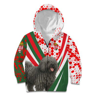 Hungary Kid Hoodie with Puli Dog Illustration Design and Red Green Hexagon - Wonder Print Shop