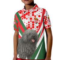 Hungary Kid Polo Shirt with Puli Dog Illustration Design and Red Green Hexagon - Wonder Print Shop