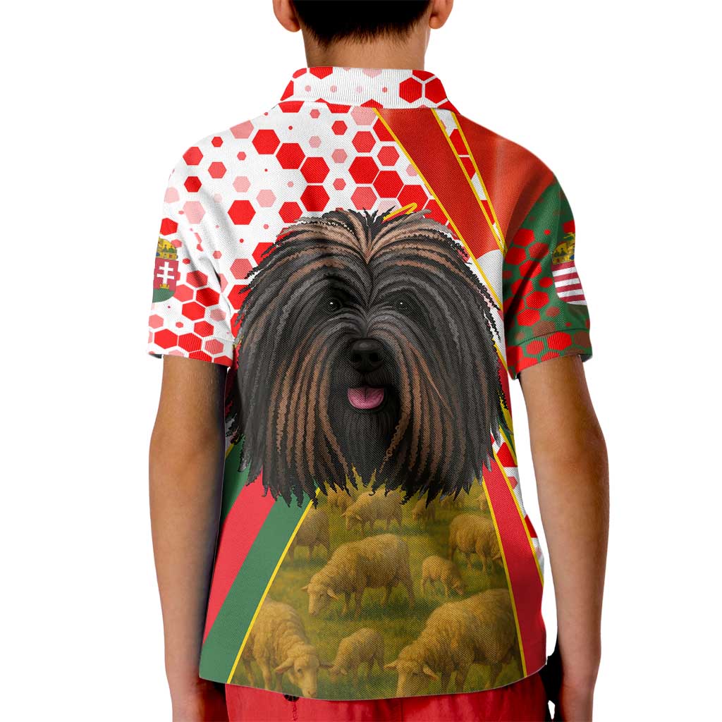 Hungary Kid Polo Shirt with Puli Dog Illustration Design and Red Green Hexagon - Wonder Print Shop