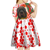 Hungary Kid Short Sleeve Dress with Puli Dog Illustration Design and Red Green Hexagon - Wonder Print Shop