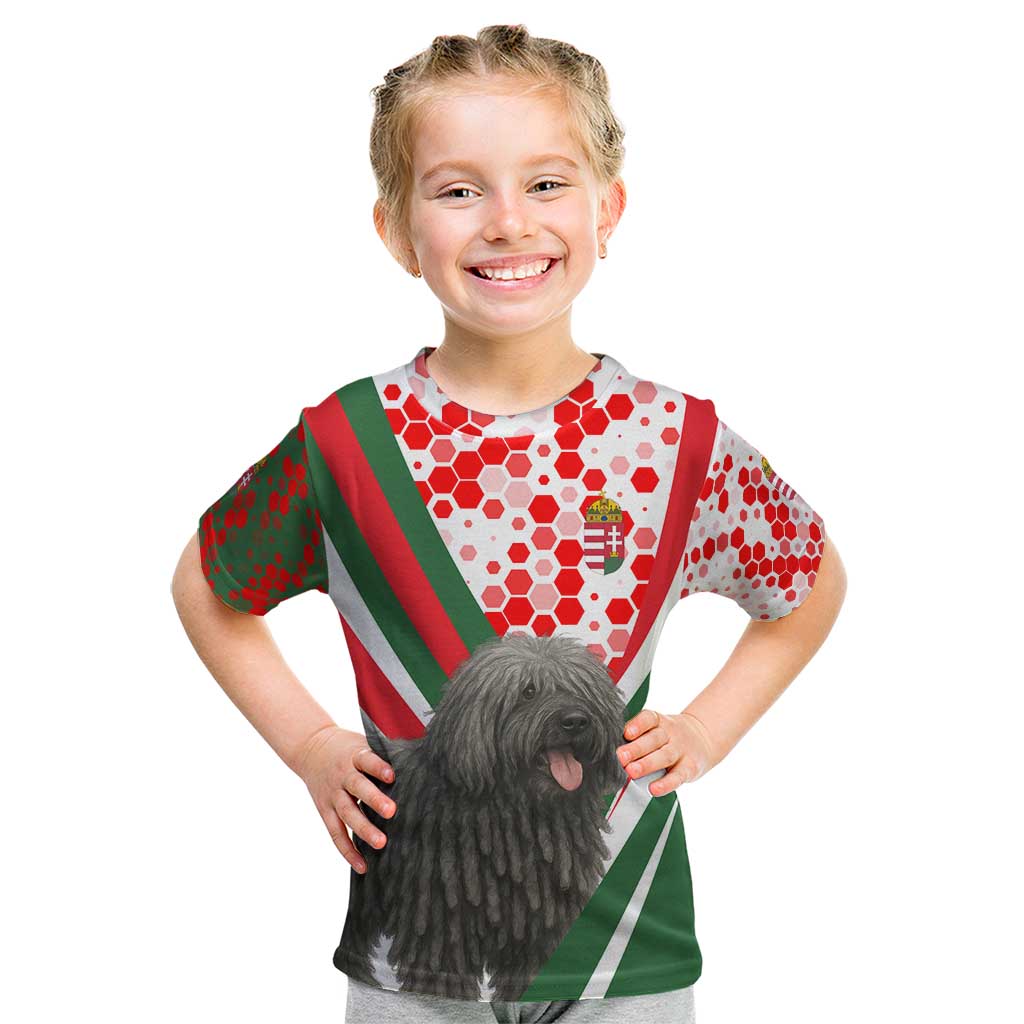Hungary Kid T Shirt with Puli Dog Illustration Design and Red Green Hexagon - Wonder Print Shop