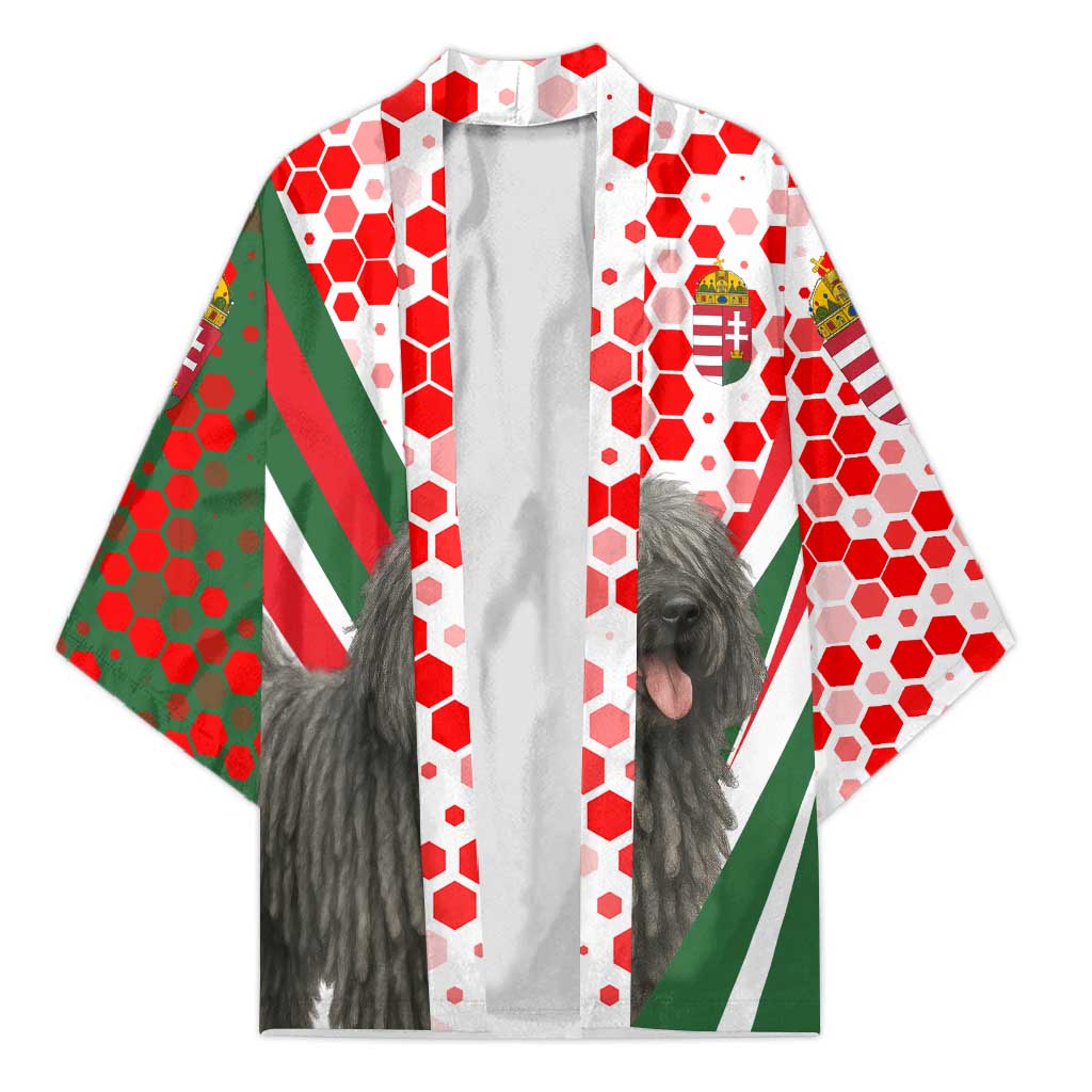 Hungary Kimono with Puli Dog Illustration Design and Red Green Hexagon - Wonder Print Shop