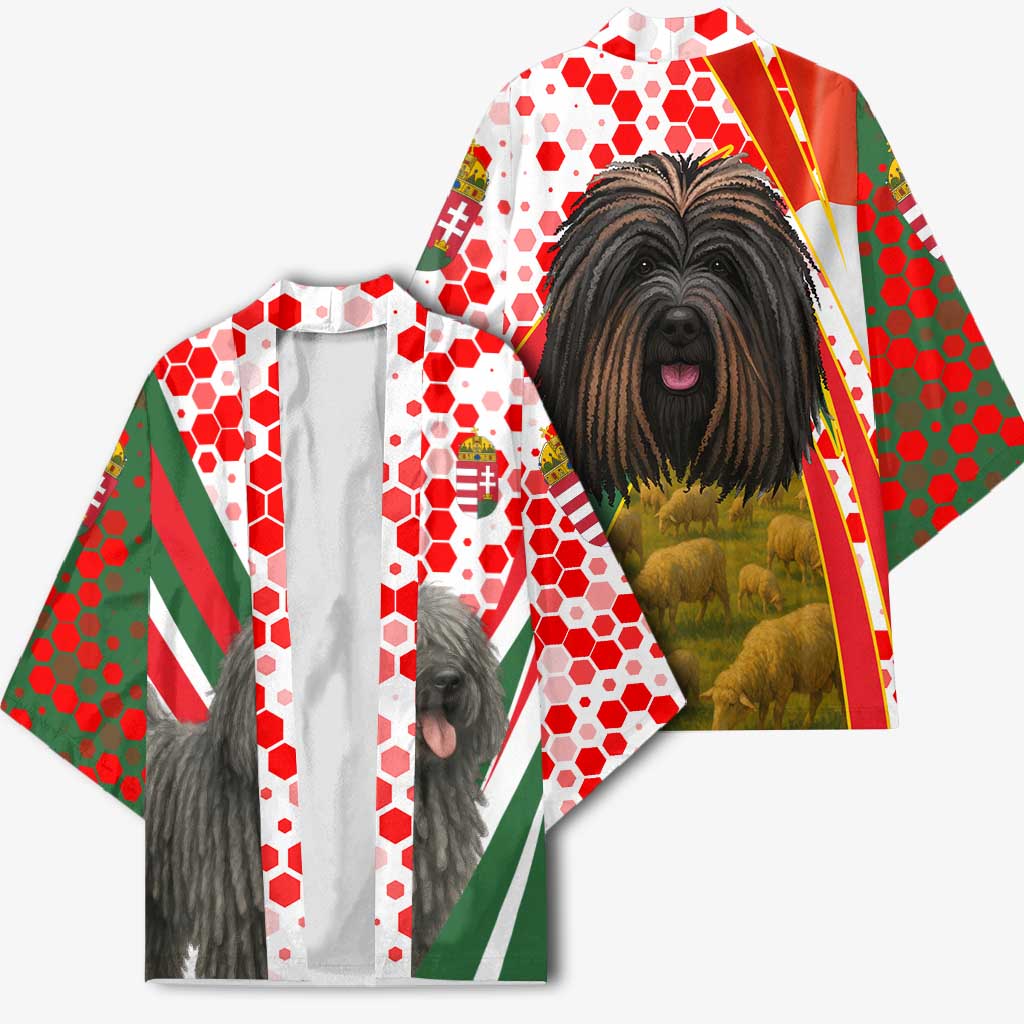 Hungary Kimono with Puli Dog Illustration Design and Red Green Hexagon - Wonder Print Shop