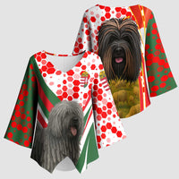 Hungary Kimono Sleeve Blouse with Puli Dog Illustration Design and Red Green Hexagon - Wonder Print Shop