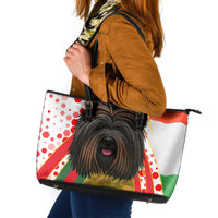 Hungary Leather Tote Bag with Puli Dog Illustration Design and Red Green Hexagon - Wonder Print Shop