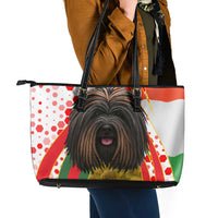 Hungary Leather Tote Bag with Puli Dog Illustration Design and Red Green Hexagon - Wonder Print Shop