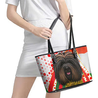 Hungary Leather Tote Bag with Puli Dog Illustration Design and Red Green Hexagon - Wonder Print Shop
