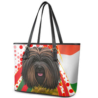 Hungary Leather Tote Bag with Puli Dog Illustration Design and Red Green Hexagon - Wonder Print Shop