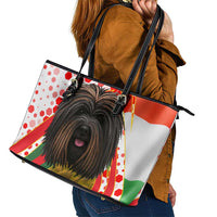 Hungary Leather Tote Bag with Puli Dog Illustration Design and Red Green Hexagon - Wonder Print Shop