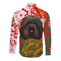 Hungary Long Sleeve Button Shirt with Puli Dog Illustration Design and Red Green Hexagon - Wonder Print Shop