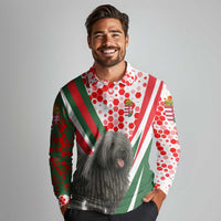 Hungary Long Sleeve Polo Shirt with Puli Dog Illustration Design and Red Green Hexagon - Wonder Print Shop