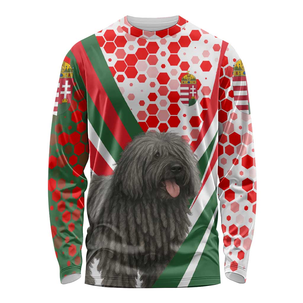Hungary Long Sleeve Shirt with Puli Dog Illustration Design and Red Green Hexagon - Wonder Print Shop