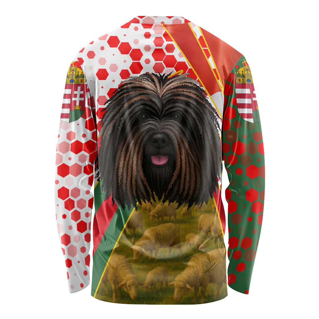 Hungary Long Sleeve Shirt with Puli Dog Illustration Design and Red Green Hexagon - Wonder Print Shop