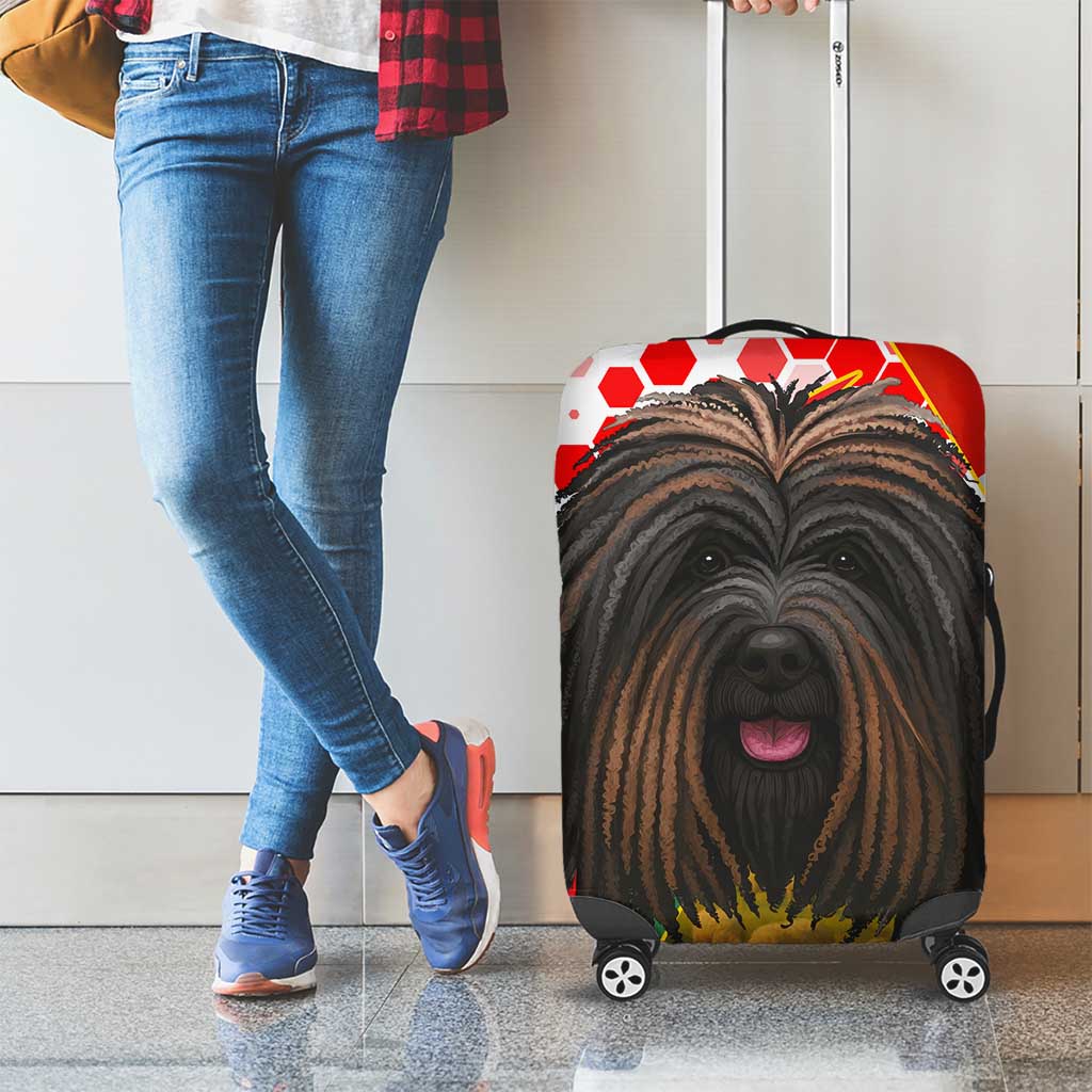 Hungary Luggage Cover with Puli Dog Illustration Design and Red Green Hexagon - Wonder Print Shop